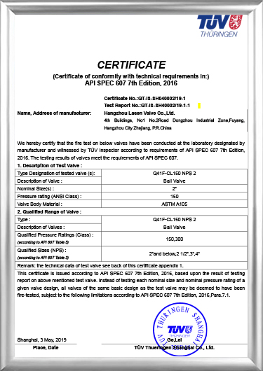 Požiarna certifikácia API607 (Q41F-CL150 NPS 2)